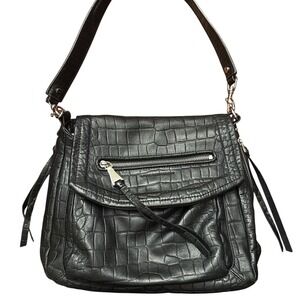 Aimee Kestenberg leather purse bag Fifth Avenue black croc silver hardware
